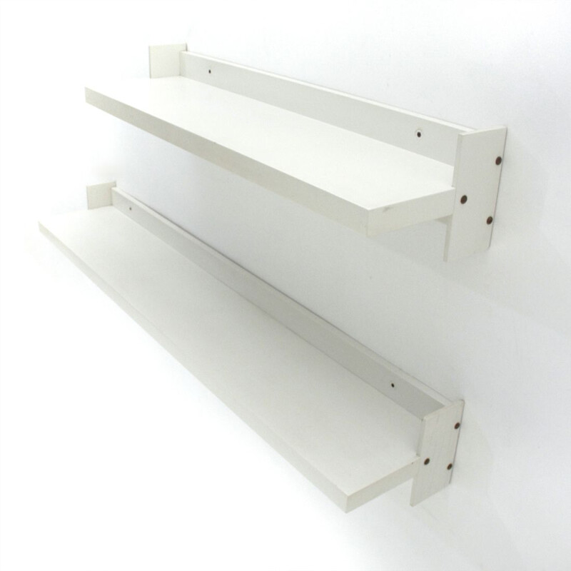 Pair of vintage shelves white lacquered wood by Sormani, 1970s