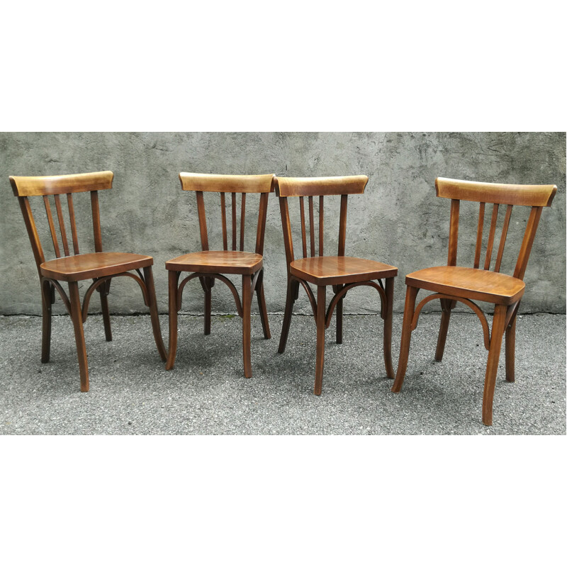 Set of 4 vintage chairs café Luterma France 1960s