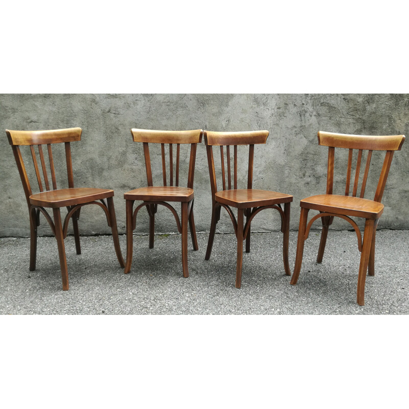 Ensemble de 4 chaises vintage bistrot Luterma France 1960s