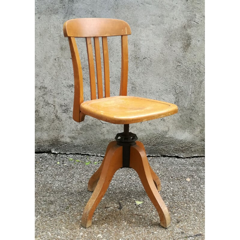 Chaise de bureau vintage pivotante Stella en hêtre France 1950s