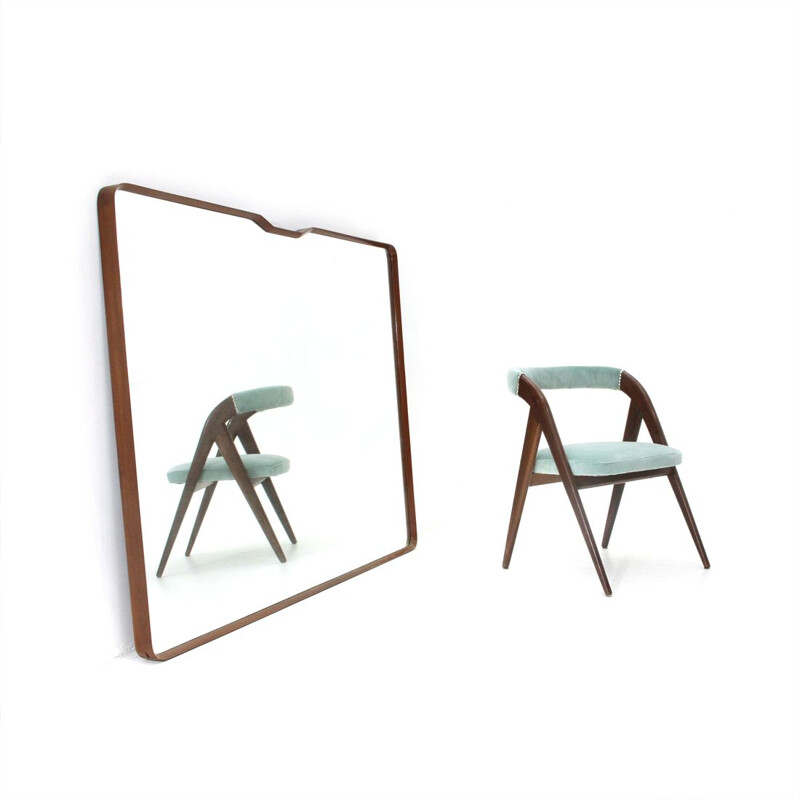 Vintage mirror wooden frame Italy 1950s