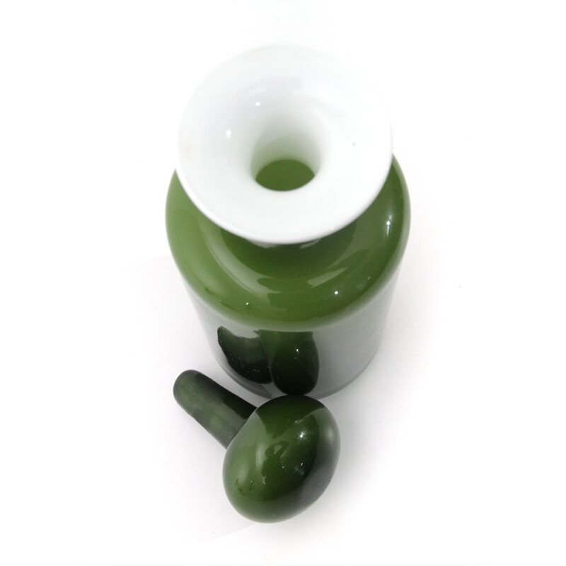 Vintage vase green and white by Otto Brauer for Holmegaard, 1960s