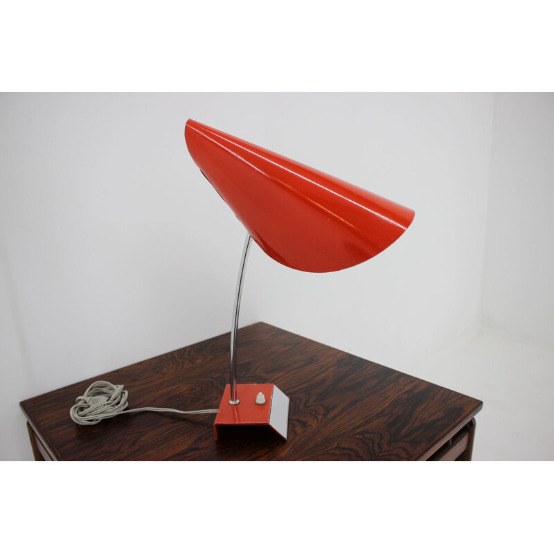 Vintage red steel table lamp by Josef Hurka for Napako, Czechoslovakia 1950