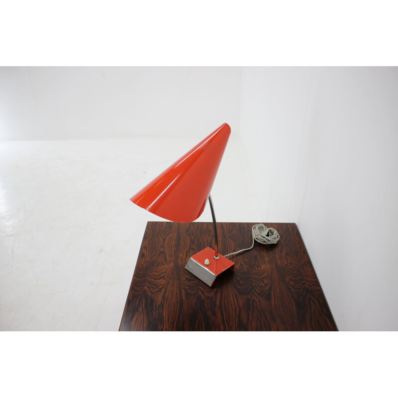 Vintage red steel table lamp by Josef Hurka for Napako, Czechoslovakia 1950