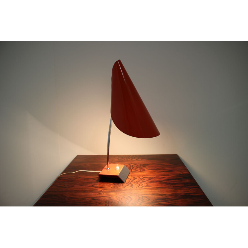 Vintage red steel table lamp by Josef Hurka for Napako, Czechoslovakia 1950