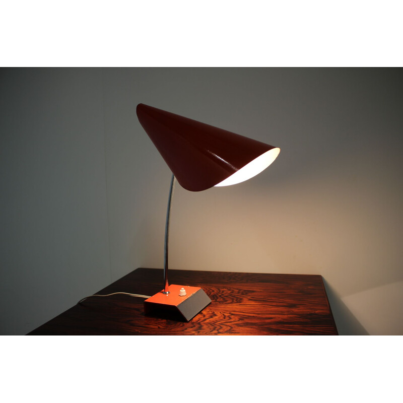 Vintage red steel table lamp by Josef Hurka for Napako, Czechoslovakia 1950