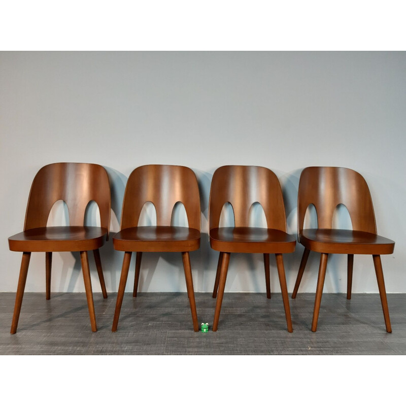 Set of 4 vintage chairs in beech by Oswald Haerdtl for Ton Czechoslovak 1950s