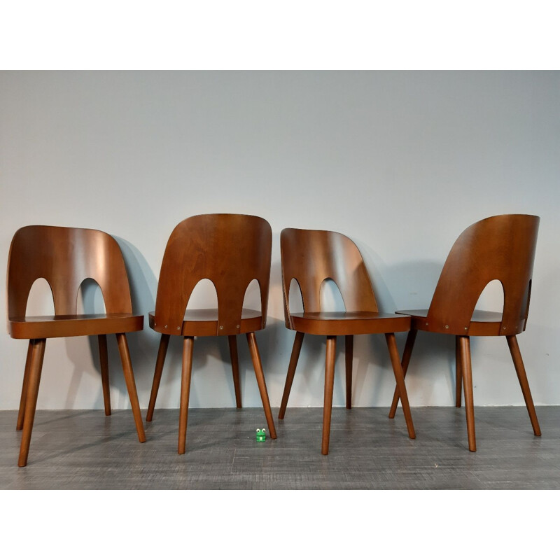 Set de 4 chaises vintage en hêtre par Oswald Haerdtl pour Ton Tchécoslovaque 1950s