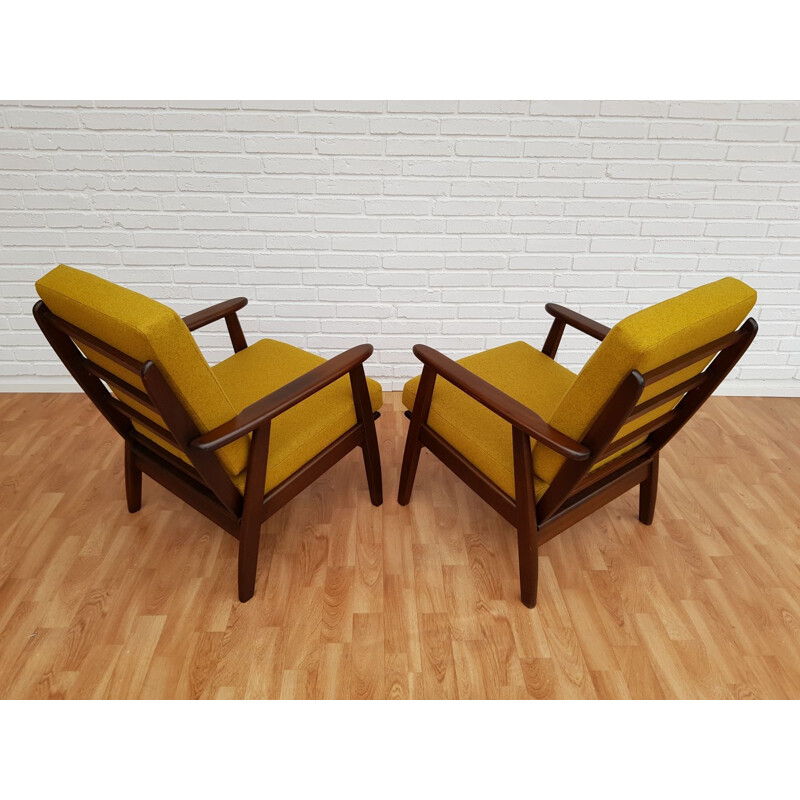 Vintage armchairs in beech and wool fabric Denmark 1960s