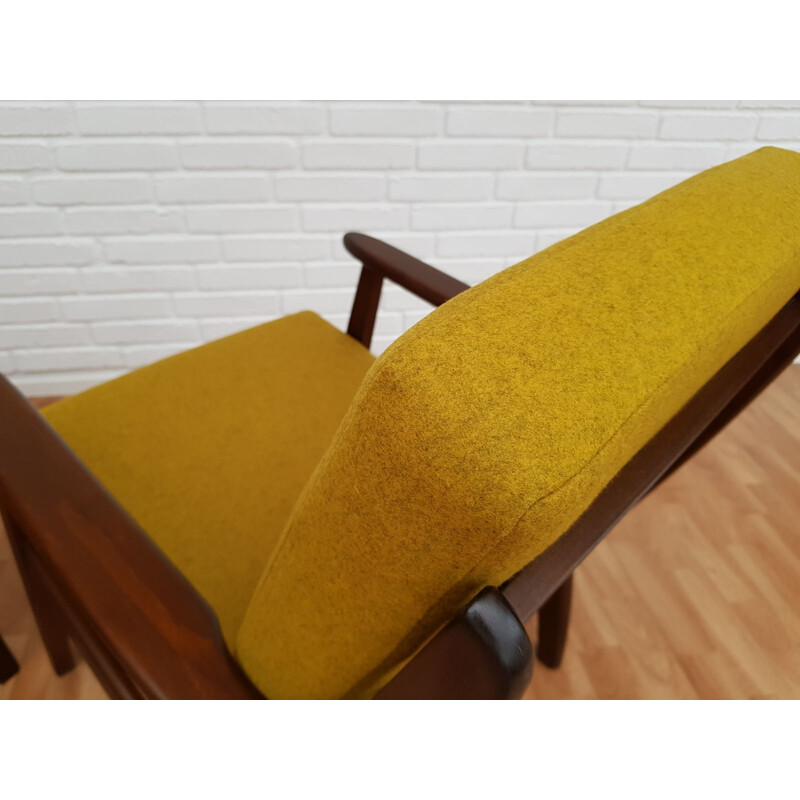 Vintage armchairs in beech and wool fabric Denmark 1960s