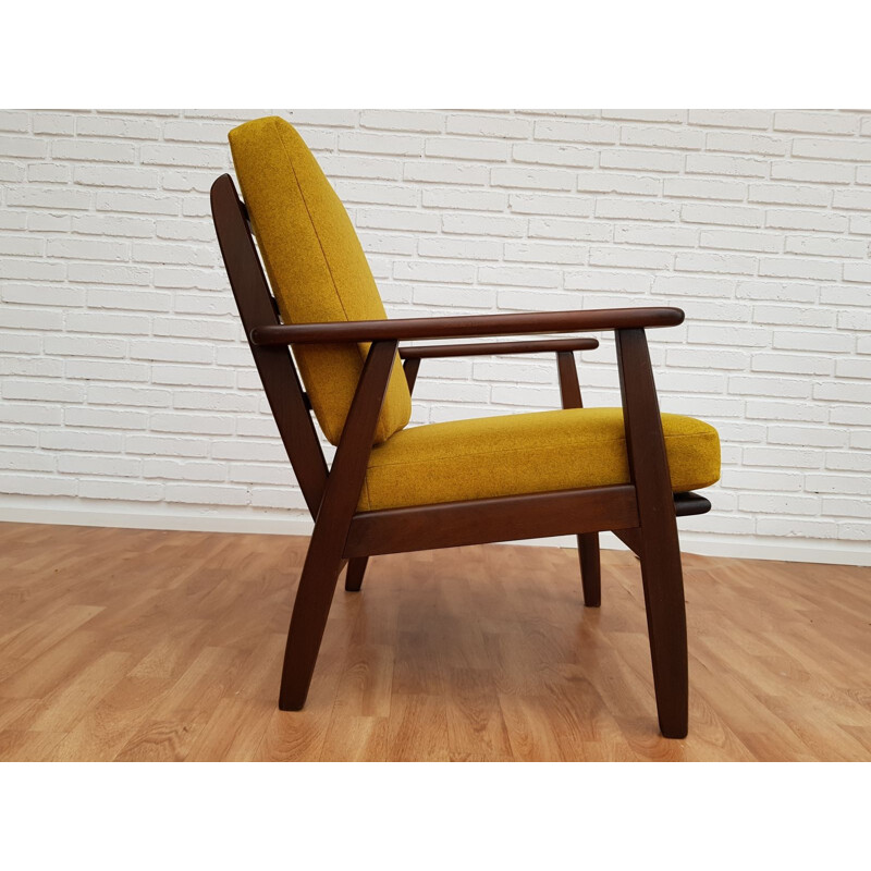 Fauteuils vintage en hêtre et tissu de laine Danemark années 1960