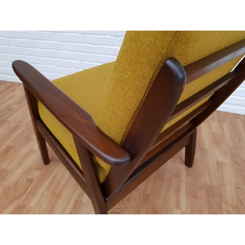 Fauteuils vintage en hêtre et tissu de laine Danemark années 1960