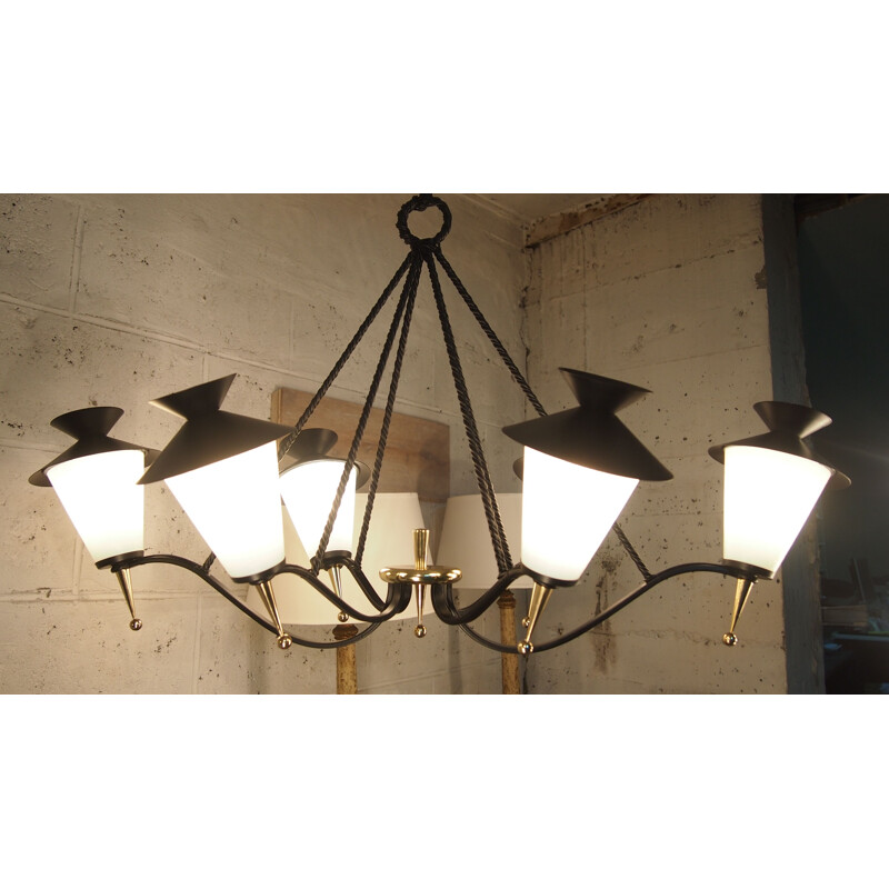 Vintage gold and black Arlus chandelier