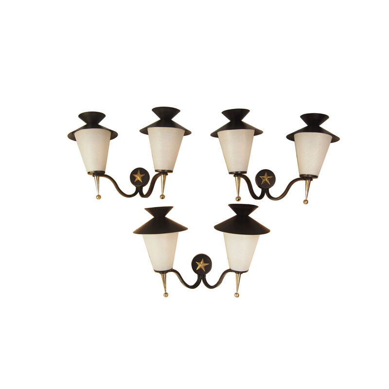 Set of 3 gold and black Arlus wall lamps