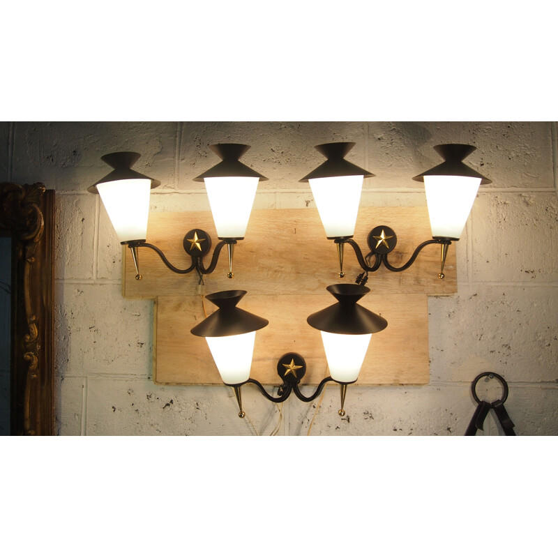 Set of 3 gold and black Arlus wall lamps