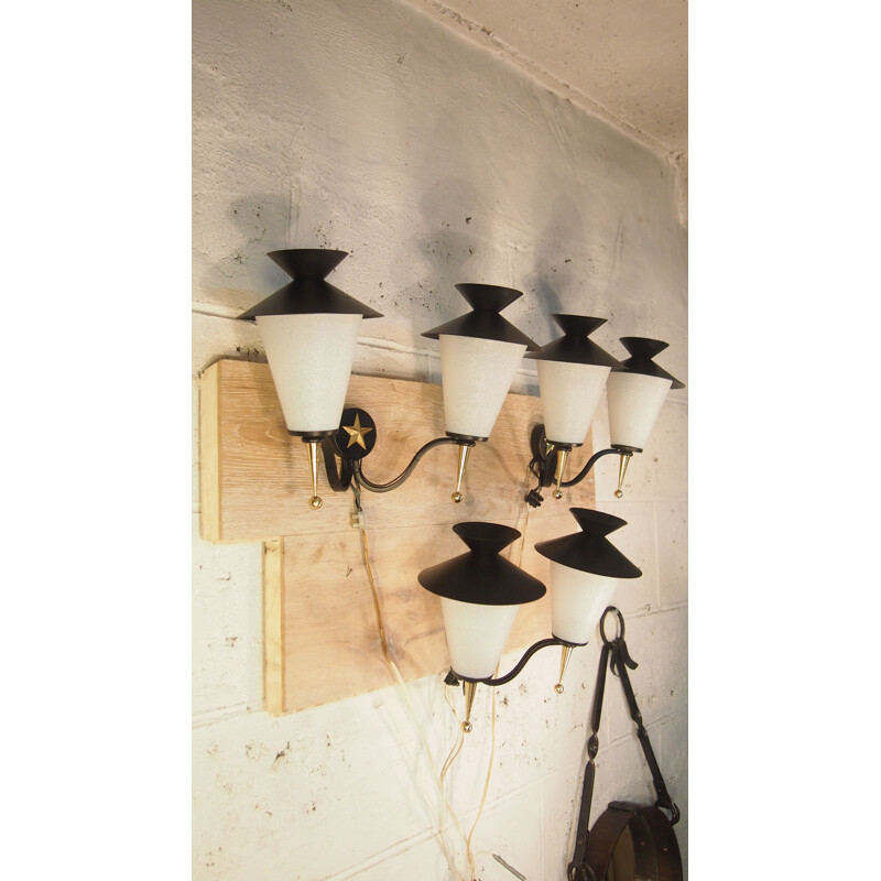 Set of 3 gold and black Arlus wall lamps