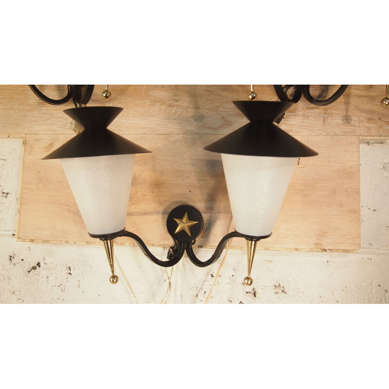 Set of 3 gold and black Arlus wall lamps