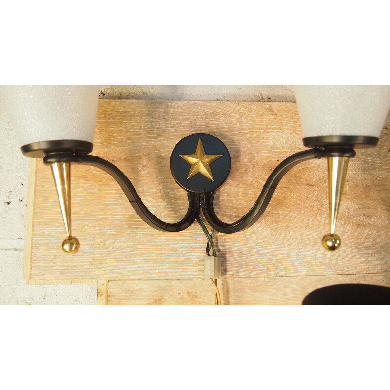 Set of 3 gold and black Arlus wall lamps