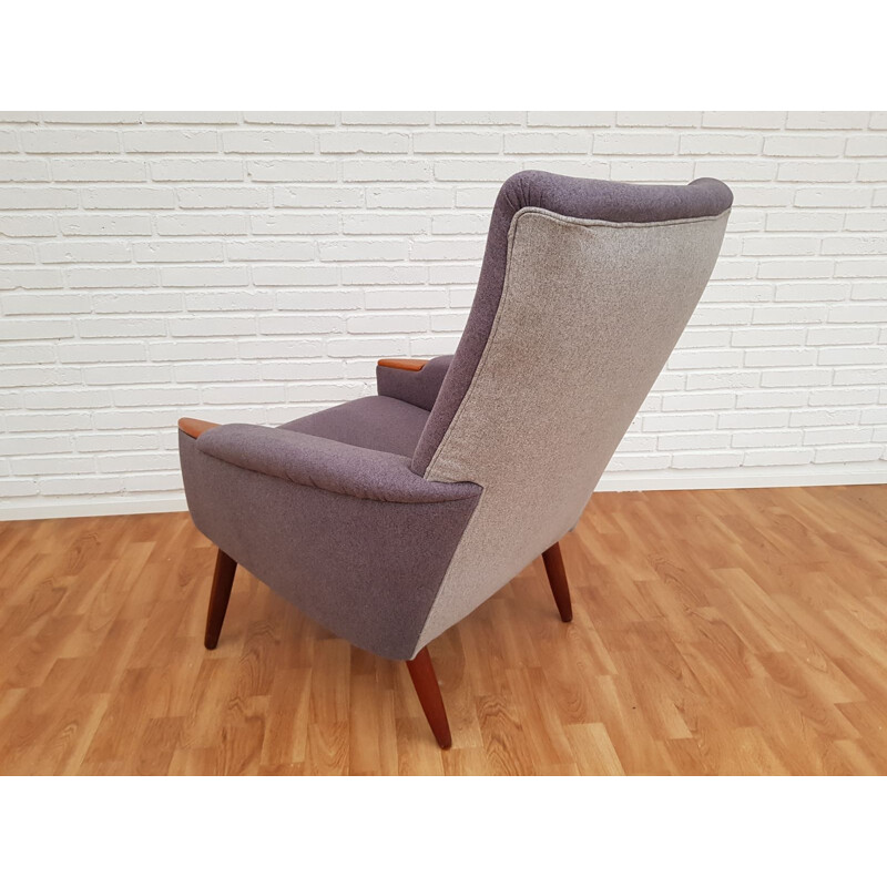 Fauteuil danois vintage en tissu gris et teck