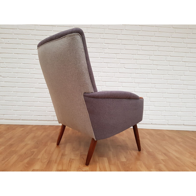 Danish armchair in grey fabric and teak