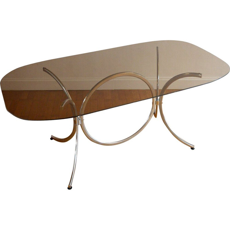 Italian vintage table for Rima in glass and metal 1970