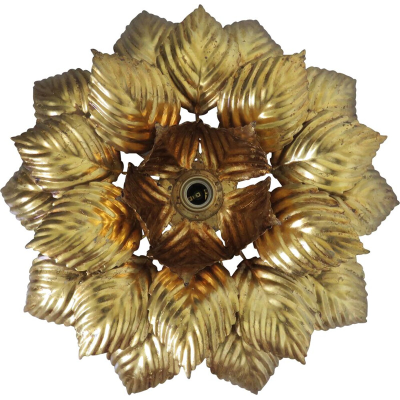 Vintage Italian gold metal flower sconce1970