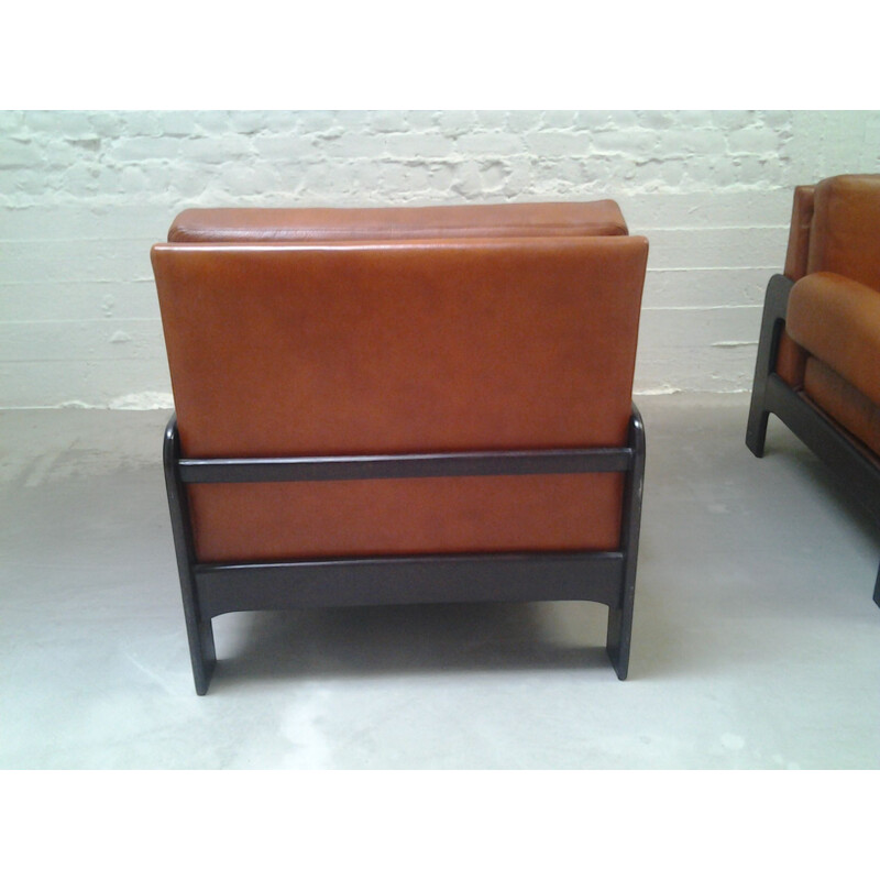 Pair of vintage armchairs in cognac leather