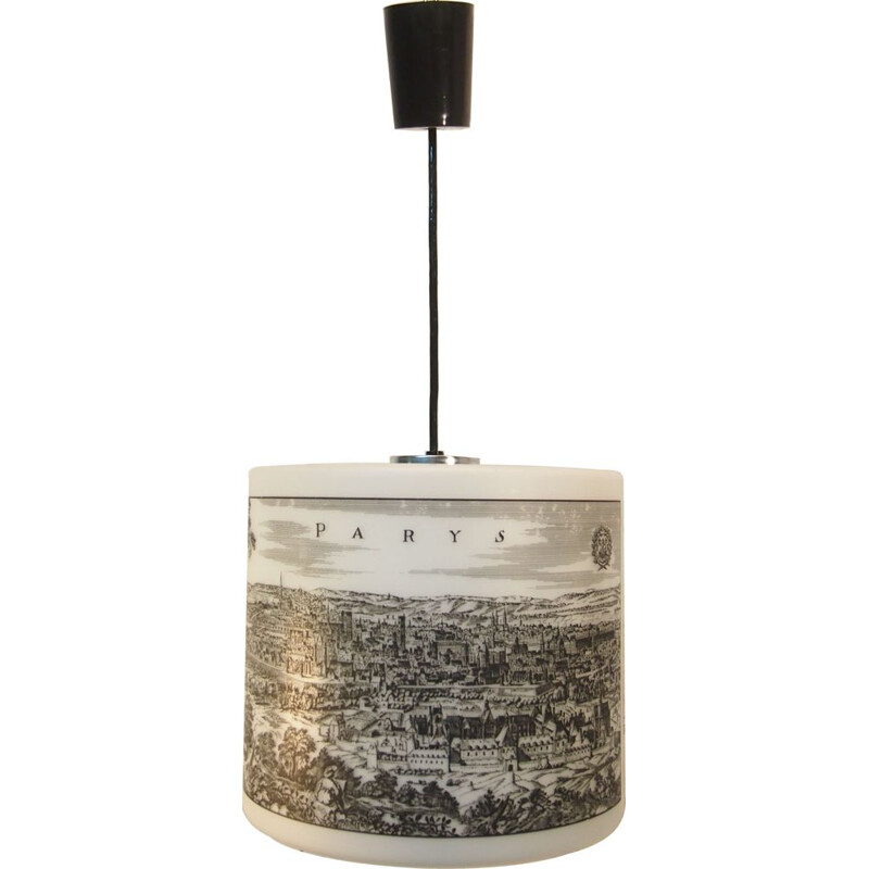 Vintage zeefdruk opaline hanglamp