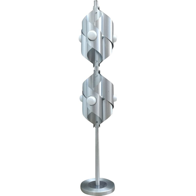 Vintage floor lamp space age in brushed aluminium 6 burners 1970