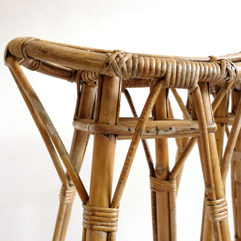 Pair of vintage high stools in rattan