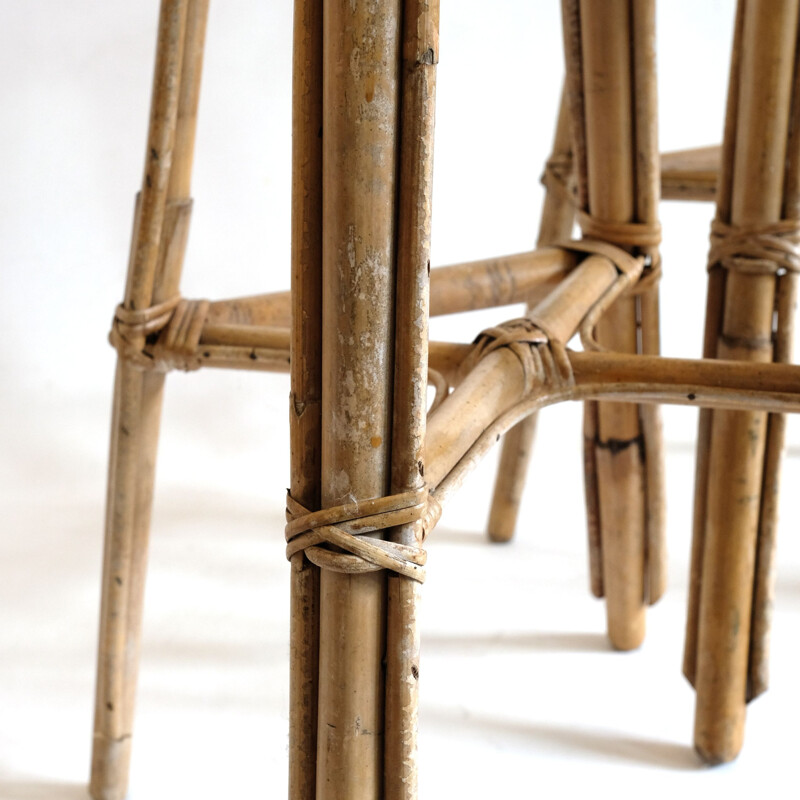 Pair of vintage high stools in rattan