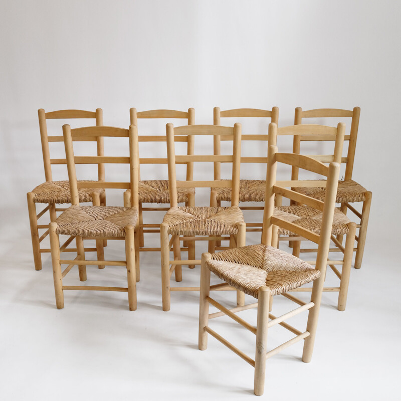 Ensemble de 4 chaises en bois blond et paille