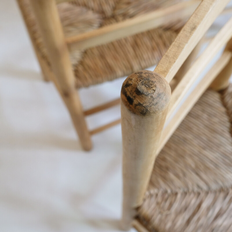 Set of 4 chairs in blond wood and straw