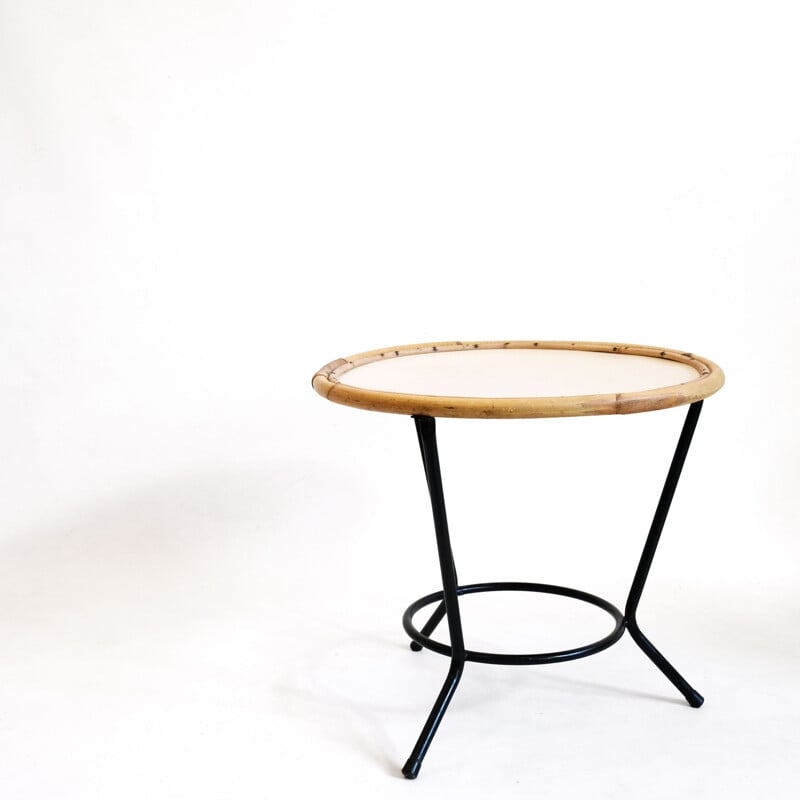 Metal coffee table and rattan 1960-70s