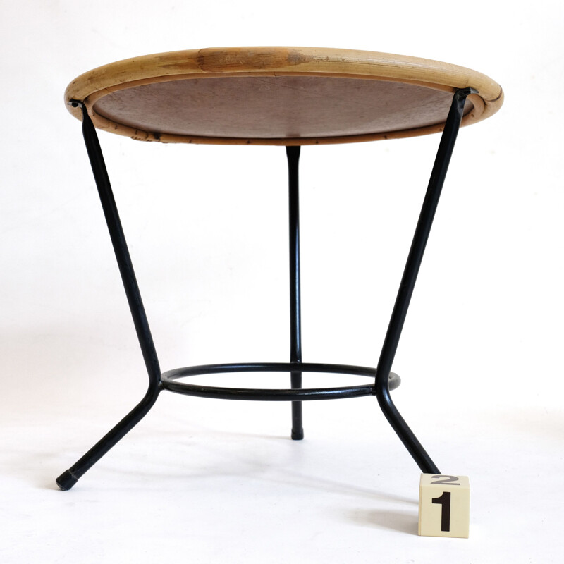 Metal coffee table and rattan 1960-70s