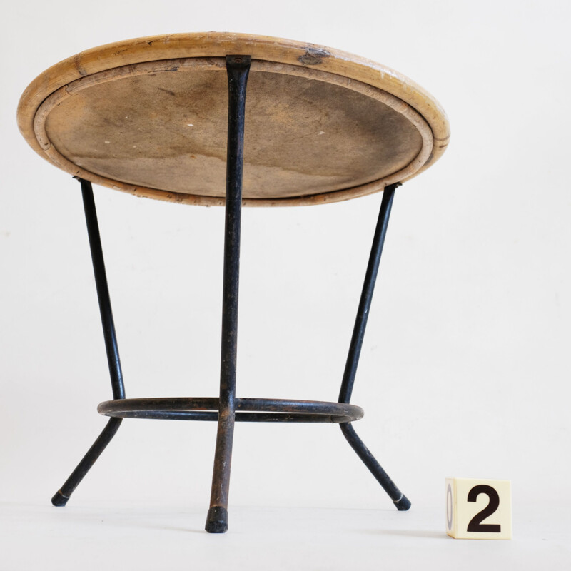 Table basse en métal et rotin des années 60-70