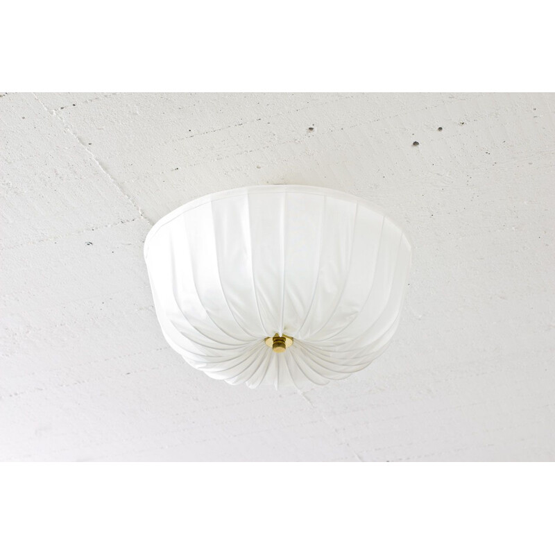 Vintage white ceiling lamp in brass and opaline