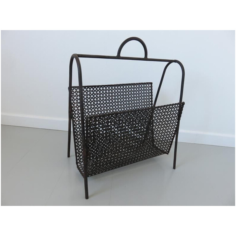 Vintage black metal magazine rack