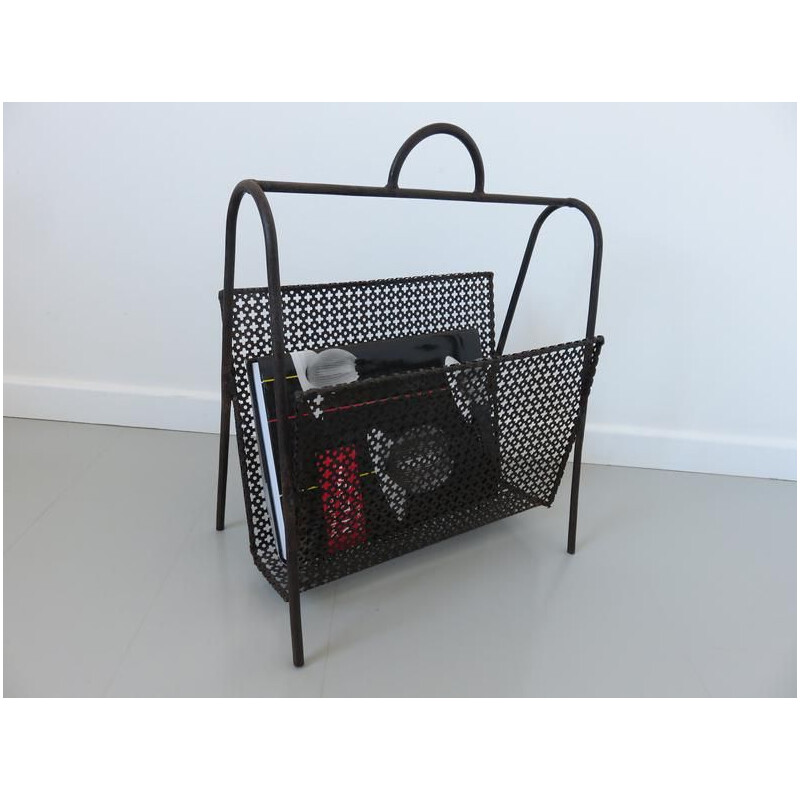 Vintage black metal magazine rack