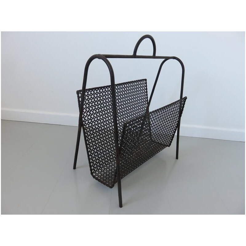 Vintage black metal magazine rack