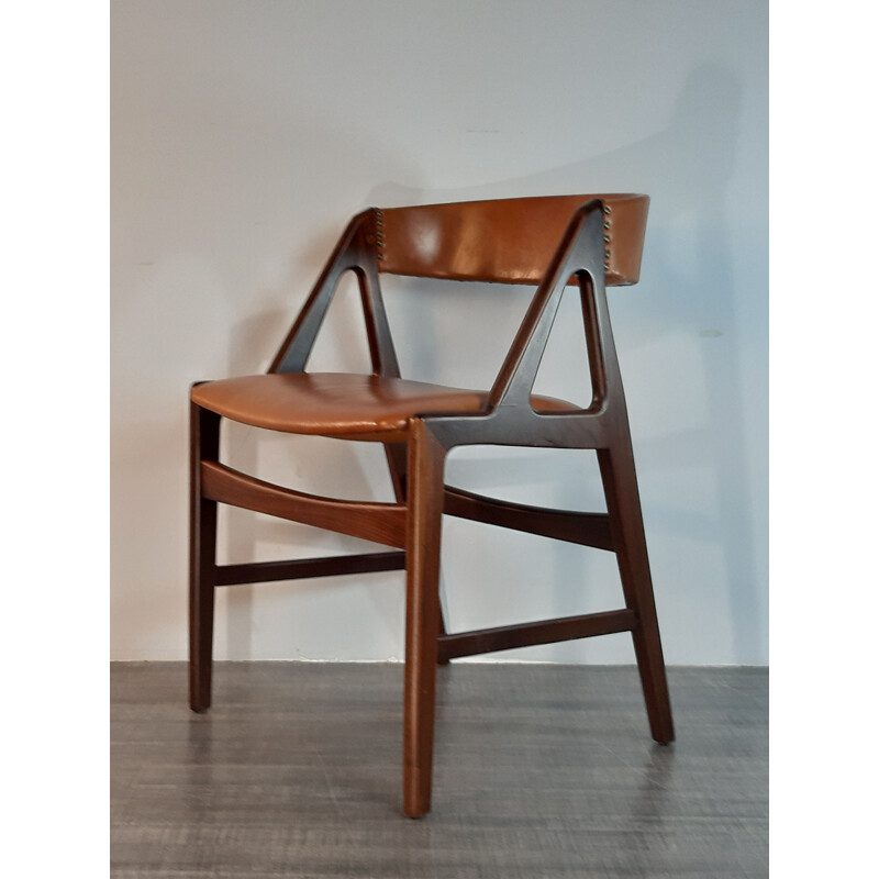 Vintage Danish leather and mahogany chair