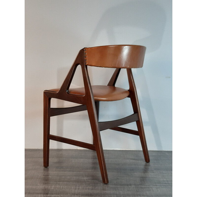 Fauteuil danois vintage en cuir et acajou