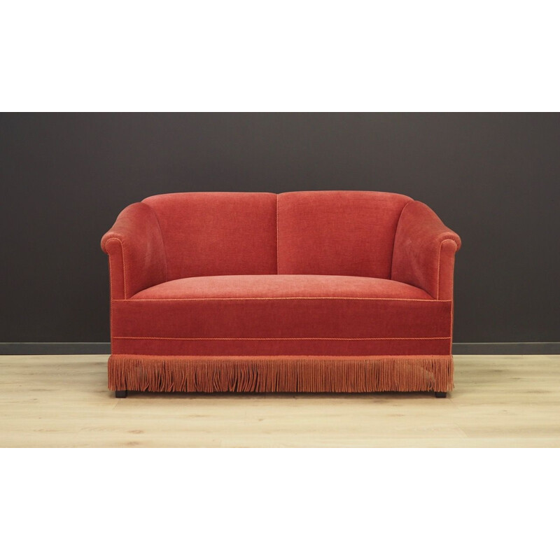 Canapé scandinave vintage en velours rouge