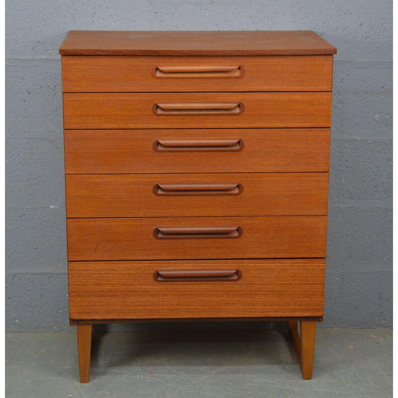 Vintage teak chest of 6 drawers by Schreiber