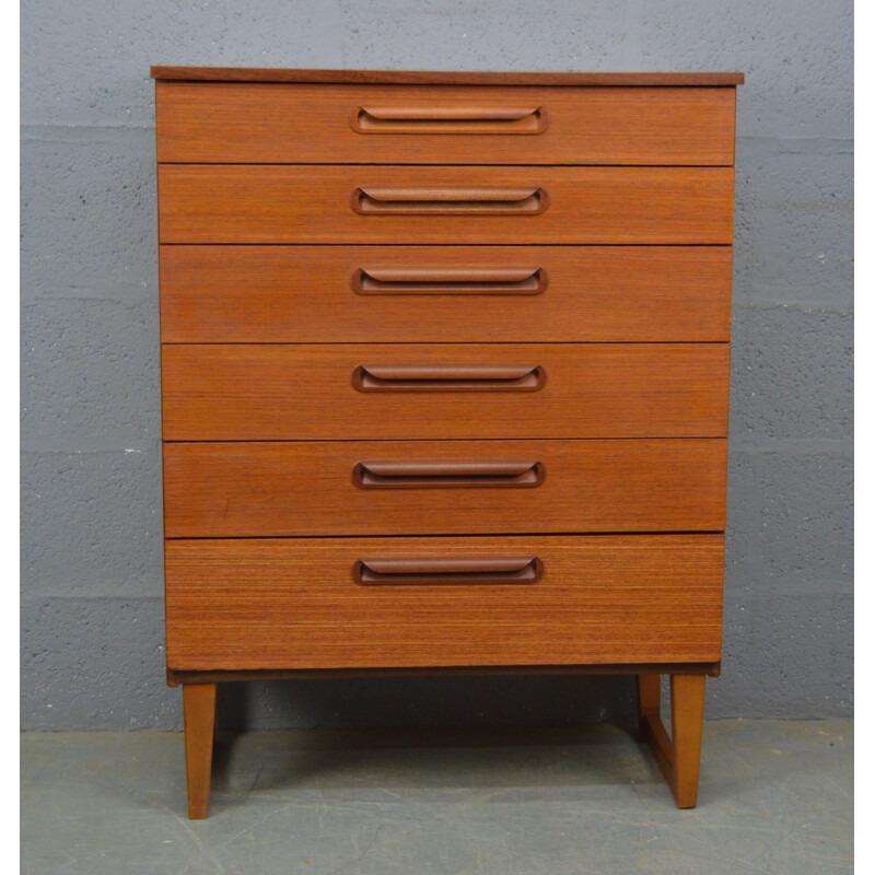 Vintage teak chest of 6 drawers by Schreiber