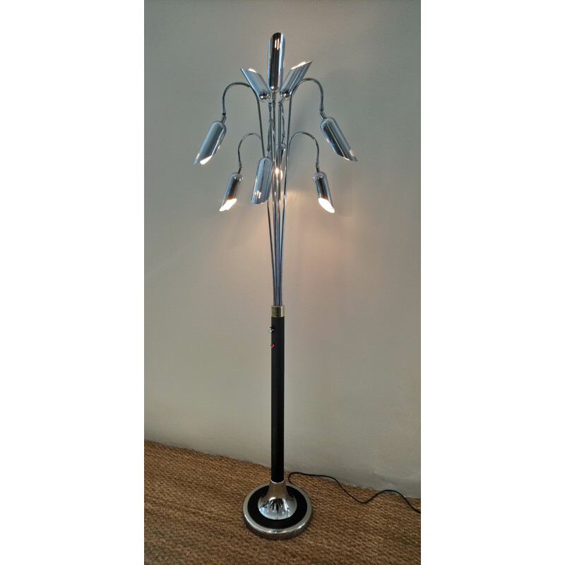 Vintage Muguet floor lamp in chromed metal