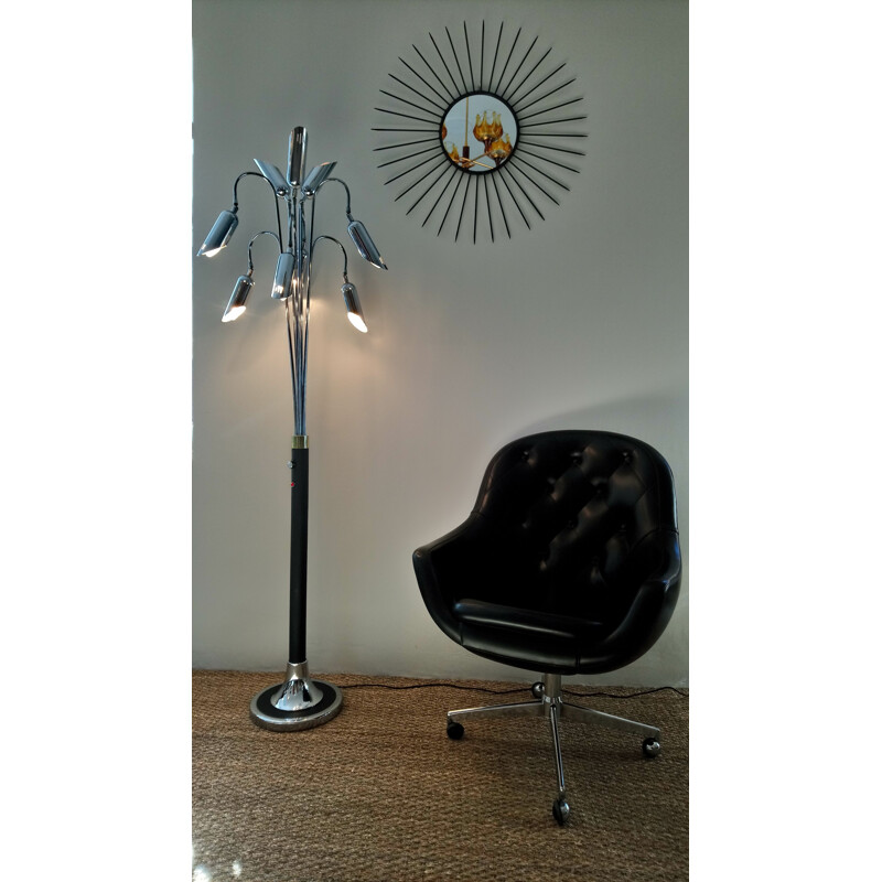 Vintage Muguet floor lamp in chromed metal