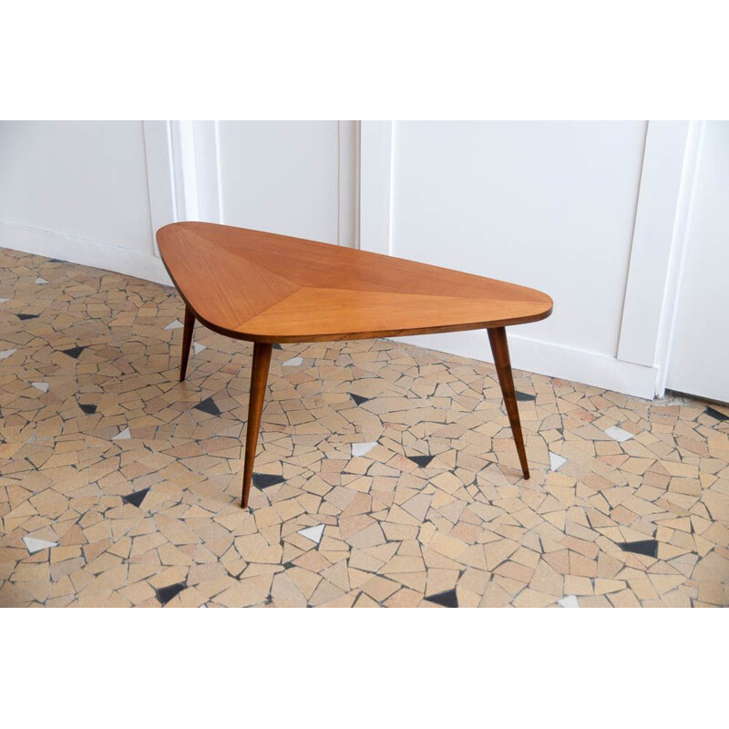 Vintage coffee table in teak tripod Scandinavian 1960s