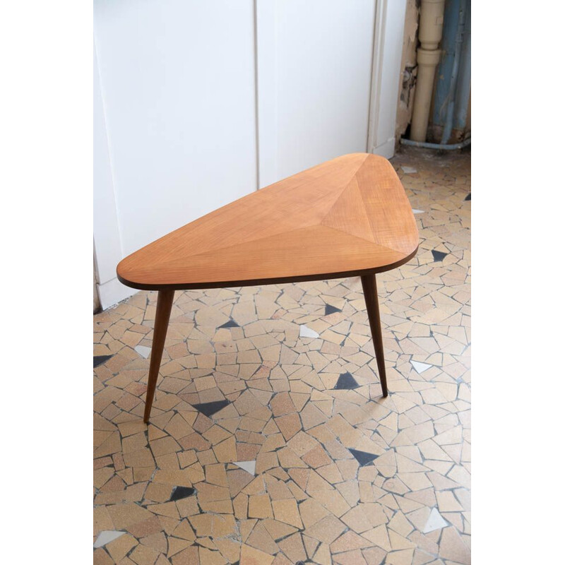 Vintage coffee table in teak tripod Scandinavian 1960s