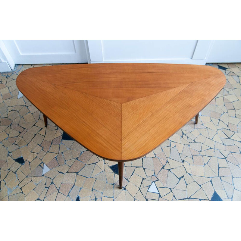Vintage coffee table in teak tripod Scandinavian 1960s